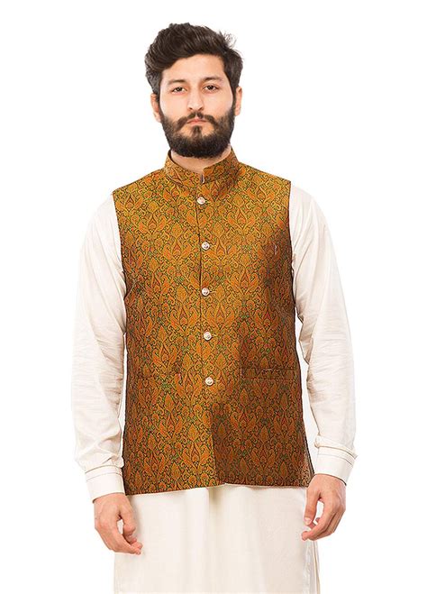 Buy Shahzeb Saeed Jamawar Formal Men Waistcoat Green Wc 71 Online In