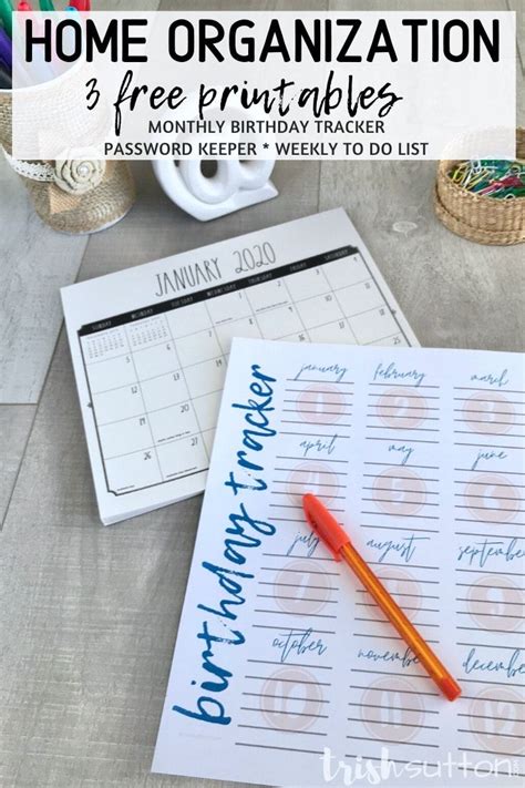 Some projects, like hanging a picture, are simple and don't require much thought at all. Home Organization Free Printables | Birthday tracker, Home ...
