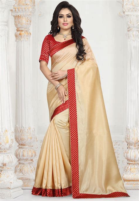 contrast border art silk saree in beige art silk sarees saree silk sarees