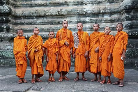 Buddhist Monks At Angkor Wat Temple Siem Reap Available As Framed