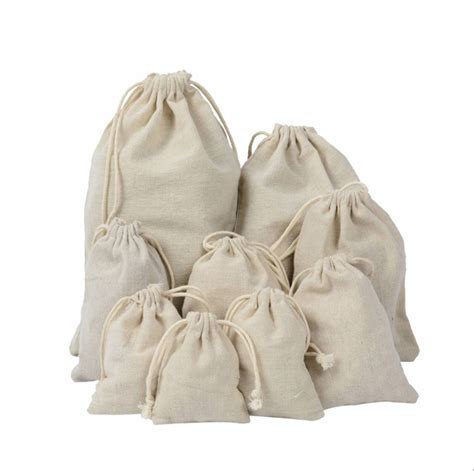 Cotton Linen Plain Drawstring Bags Xmas Sack Stocking Storage