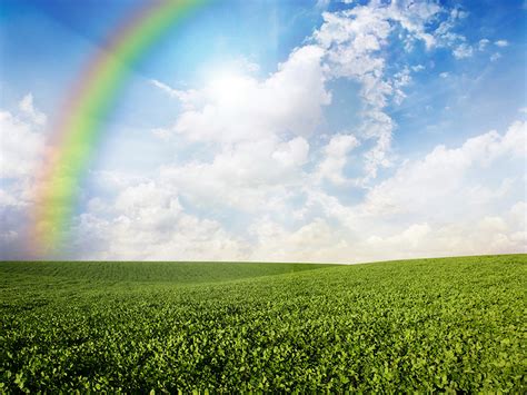 Pictures Nature Rainbow Sky Fields Clouds