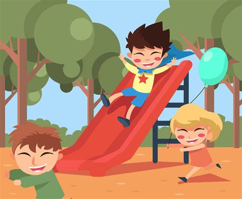 Happy Kids At Playground Vector Vector Art And Graphics