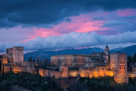 Landscape Castle Clouds Hill Trees Spain Sunset Mountain Old