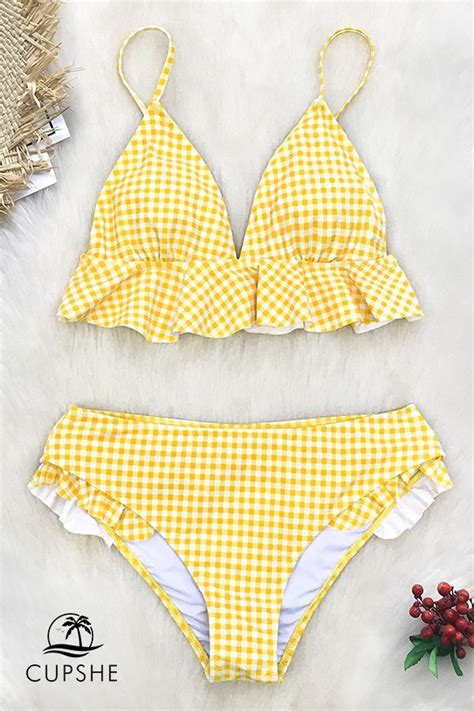 Yellow Gingham Ruffle Bikini Swimsuits Bathing Suit Designs Trendy