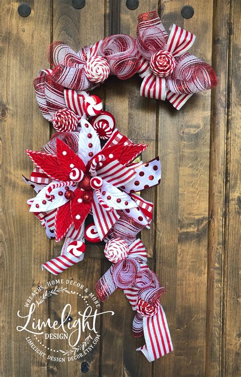 Candy Cane Door Hanger Candy Cane Swag Candy Cane Wreath Etsy