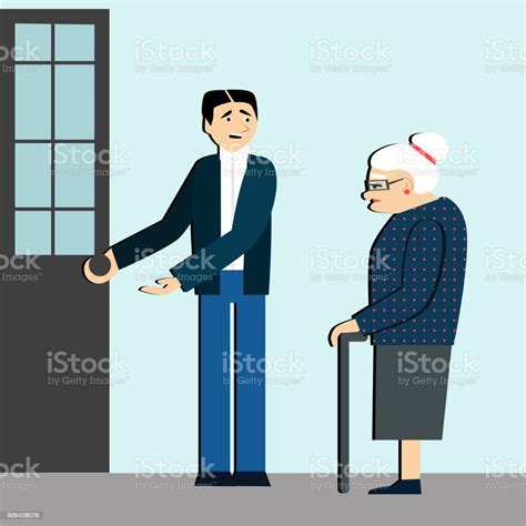 Good Manners Man Open The Door To An Elderly Persontired Womanetiquettepolite Manconscience