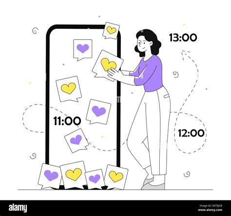 Woman Addicted Social Networks Vector Line Stock Vector Image And Art Alamy