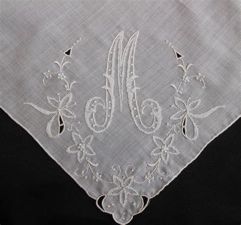 Unused M Monogram Vintage White Wedding Hanky Embroidery Etsy