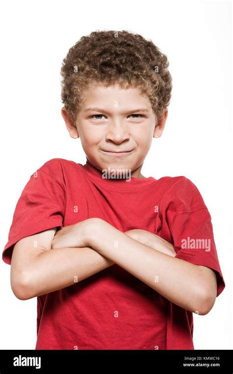 Little Caucasian Boy Portrait Frown Sulk Isolated Studio On White