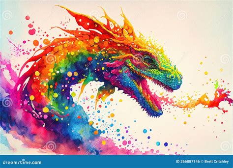Colorful Colourful Dragon Watercolor Illustration Stock Illustration