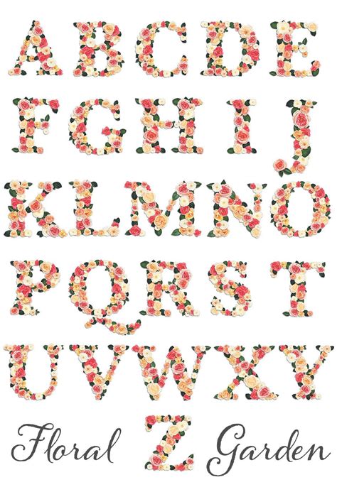 Floral Garden Alphabet Letter Graphics Hand Embroidery Designs