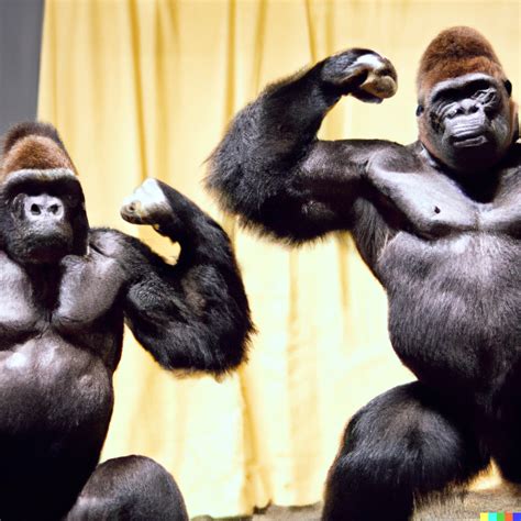 🟨🟪🟩🟥🟦 Two Gorillas Posing At A Bodybuilding Contest Showing Off