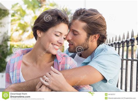 Happy Couple Sitting And Cuddling Stock Image Image Of Love View