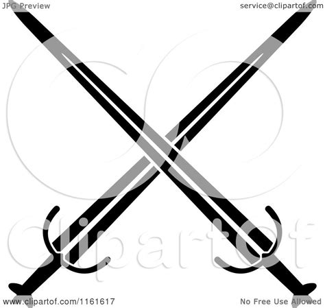 Clipart Of Black And White Crossed Swords Version 16 Royalty Free