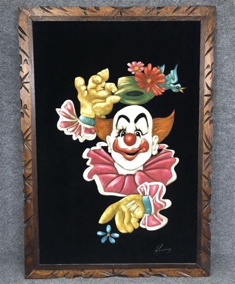Large Vintage Framed Clown Painting On Black Velvet Art Circus 40x28