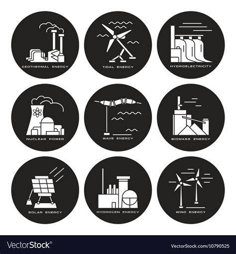 Set Of Web Icons On Electricity Generation Plants Vector Image