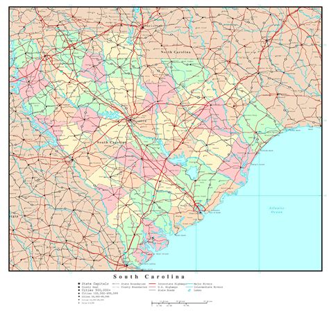 Buy Large Detailed Administrative Of South Carolina State With Roads