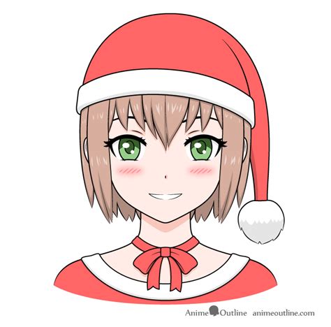 How To Draw Anime Christmas Santa Hat Girl Animeoutline