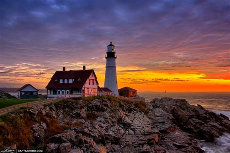 Portland Maine Lighthouse At Cape Elizabeth During Sunrise Hdr