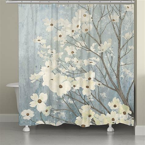 Laural Home Dogwood Blooms Shower Curtain Light Bluecream In 2020 Floral Shower Curtains