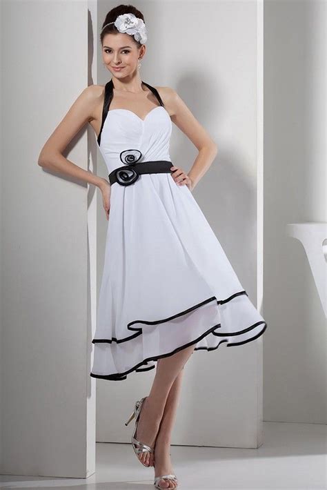 Beautiful Knee Length Halter Tiered White Chiffon Prom Evening Dress Evening Dresses Prom