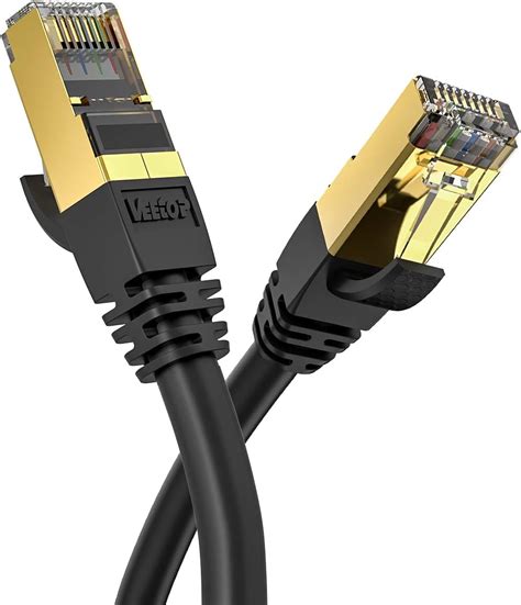 Veetop Câble Ethernet LAN | Cat 8 RJ45, Câble Réseau SFTP Vitesse 40 Gbps / 2000Mhz (1m Noir