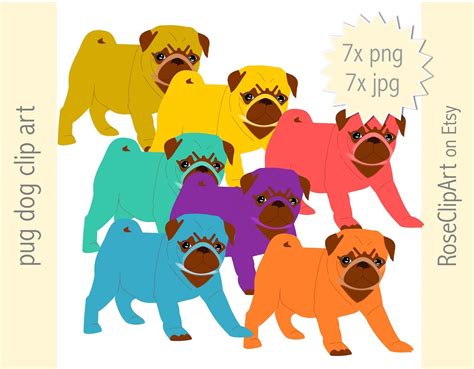 7x Pug Clipart Instant Download Digital Pug Dog Clip Art Etsy