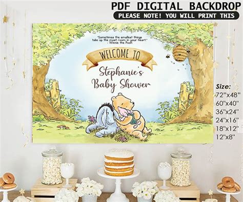 Classic Winnie The Pooh Baby Shower Birthday Poster Backdrop Etsy