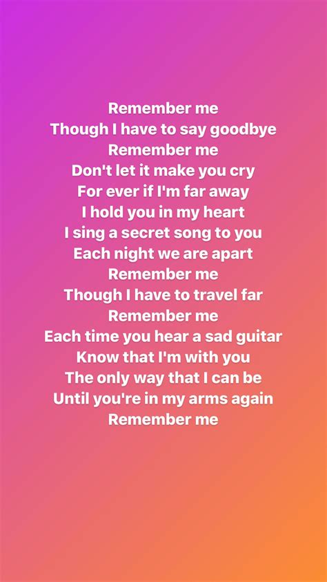 Lyrics Of The Song Remember Me From Movie Coco Coco Lyrics Me Too