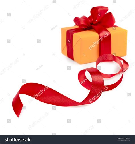 Present Box With Red Ribbon Isolated On A White Stock Photo 72387376