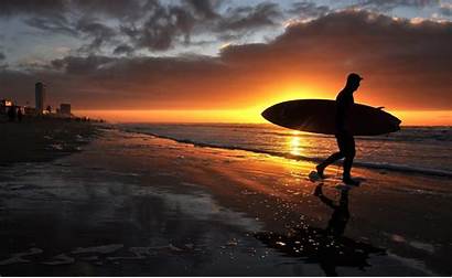 Sunset Surfer Wallpapers Surfing Surf Rocks Hq