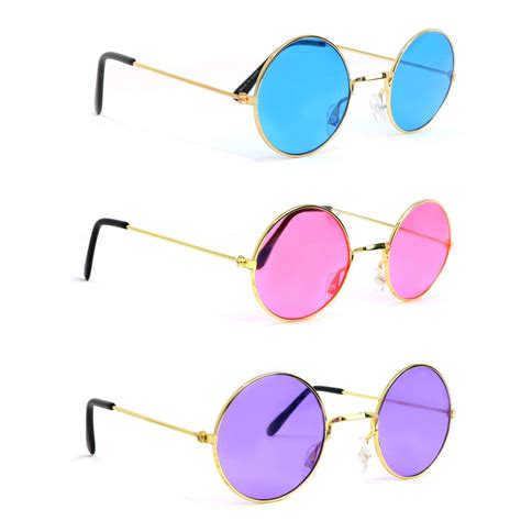 Skeleteen Tinted Round Hippie Glasses Pink Purple And Blue 60 S Style Hipster Circle Sunglasses