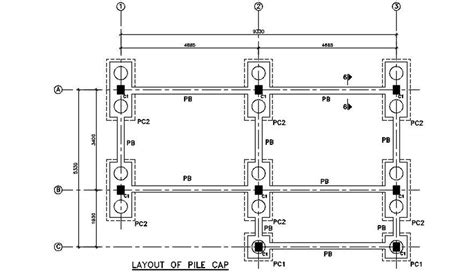 Pile Cap Layout Plan Autocad Drawing Dwg File Cadbull