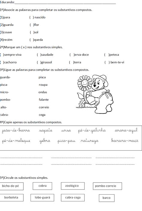 Atividade Substantivo Simples E Composto 6 Ano