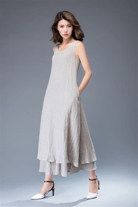 Gray Linen Dress Long Linen Dress Women Dress Summer Dress Etsy