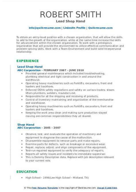We did not find results for: Shop Hand Resume Samples | QwikResume