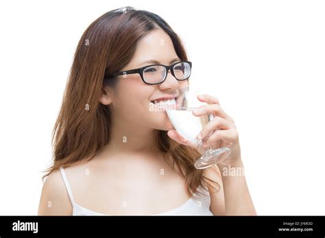 Healthy Woman Drinking Water Isolated On White Stock Photo Alamy