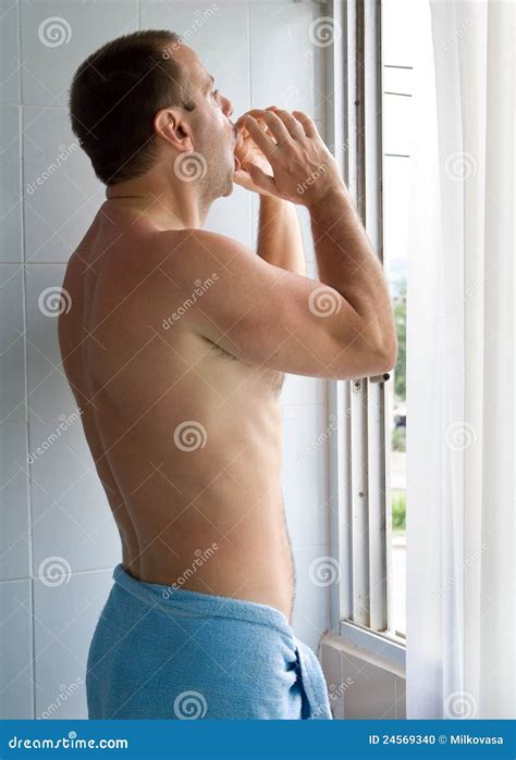 Screaming Man Stock Photo Image Of Naked Blue Curtain