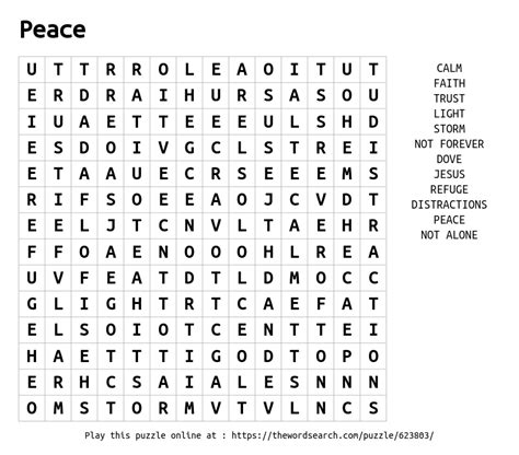 Free word search puzzles that you can play online, and are printable. Peace Word Search
