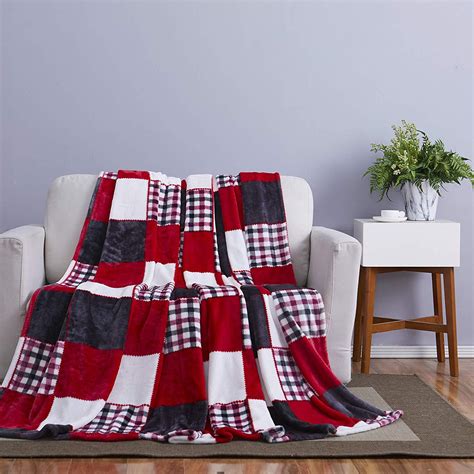 Tache Holiday Red Farmhouse Plaid Patchwork Flannel Throw Blanket 402