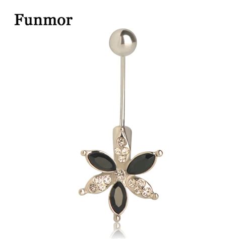 Funmor 3 Color Flower Rhinestones Belly Button Ring For Women Girls Holiday Summer Sexy Navel