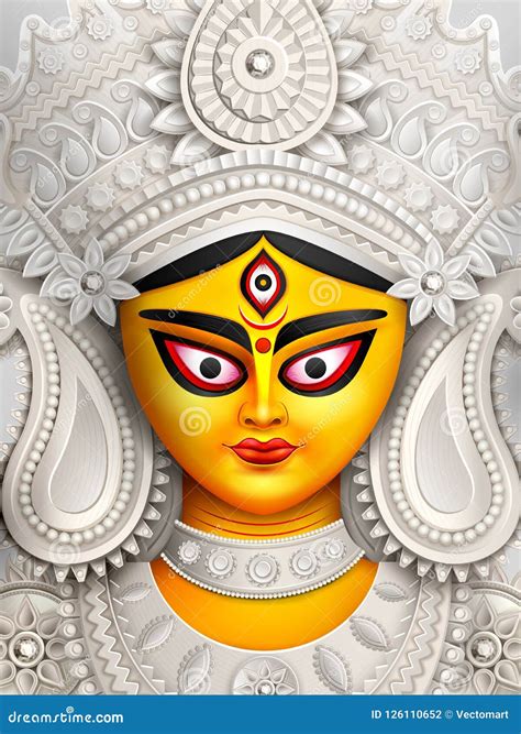 Goddess Durga Face In Happy Durga Puja Subh Navratri Background Vector
