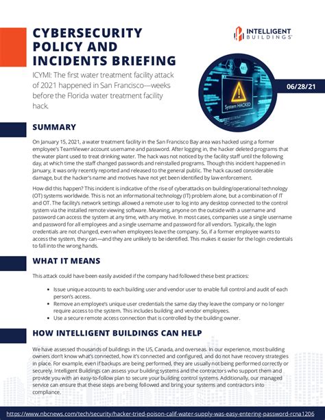 Cybersecurity Policy And Incidents Briefing 62821 Intelligent Buildings