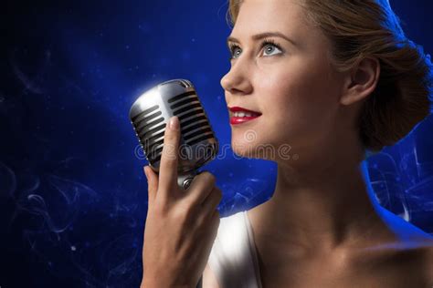 Attractive Female Singer With Microphone Stock Photo Image Of Girl
