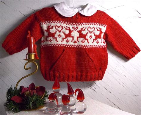 Christmas sweater with pocket and reindeers Knitting pattern by OGE