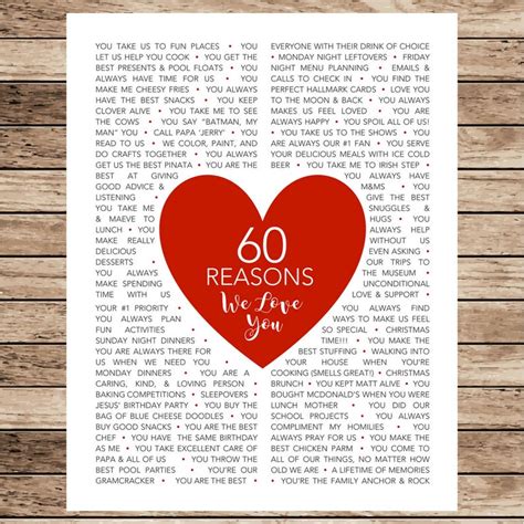Heart 60 Reasons I Love You 70 Reasons We Love You 40 50 Etsy