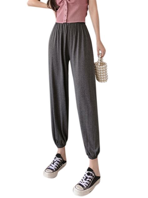 Lallc Womens Casual Elastic Waist Trousers Loose Jogging Bottoms