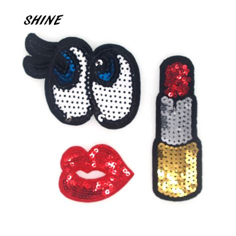 Shine Brand 3pcs Sequins Embroidery Patches Iron On Patches Applique