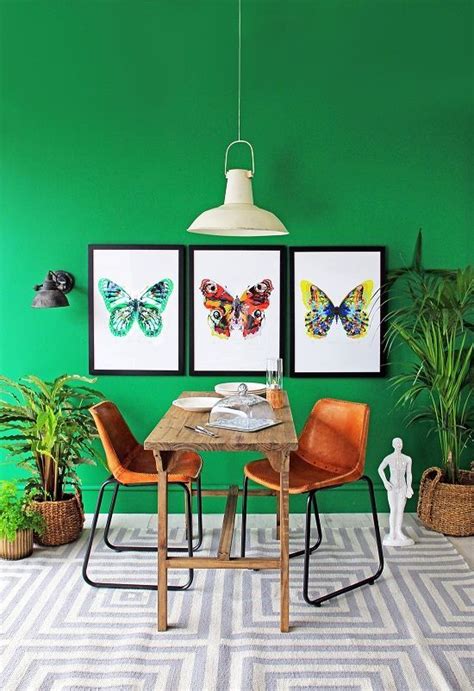 Vivid Green Dining Room With Butterfly Prints From Rockett St George